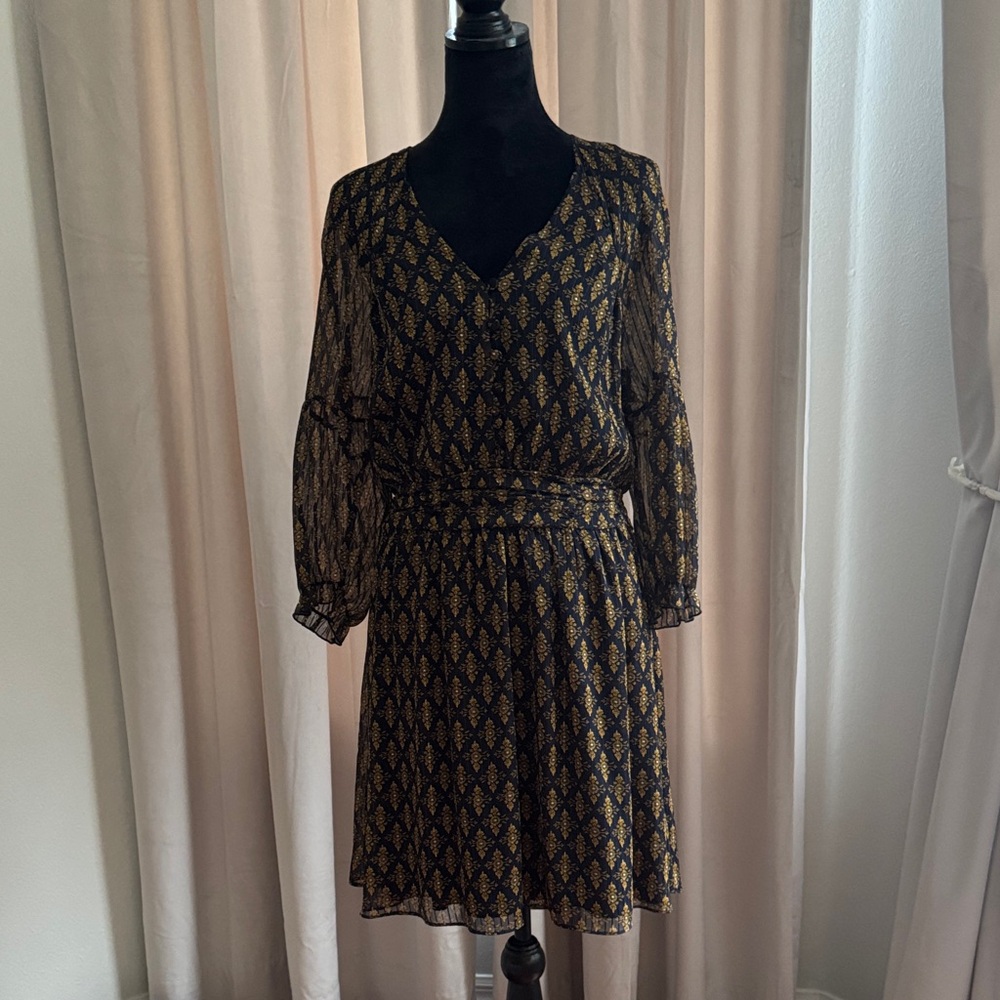 Kookai Black and Gold Long Sleeve Dress